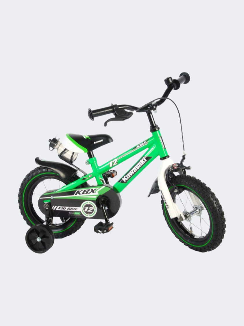 Kawasaki Kids Biking KBX 12" Steel Fork, V Brakes, Black Tires Green